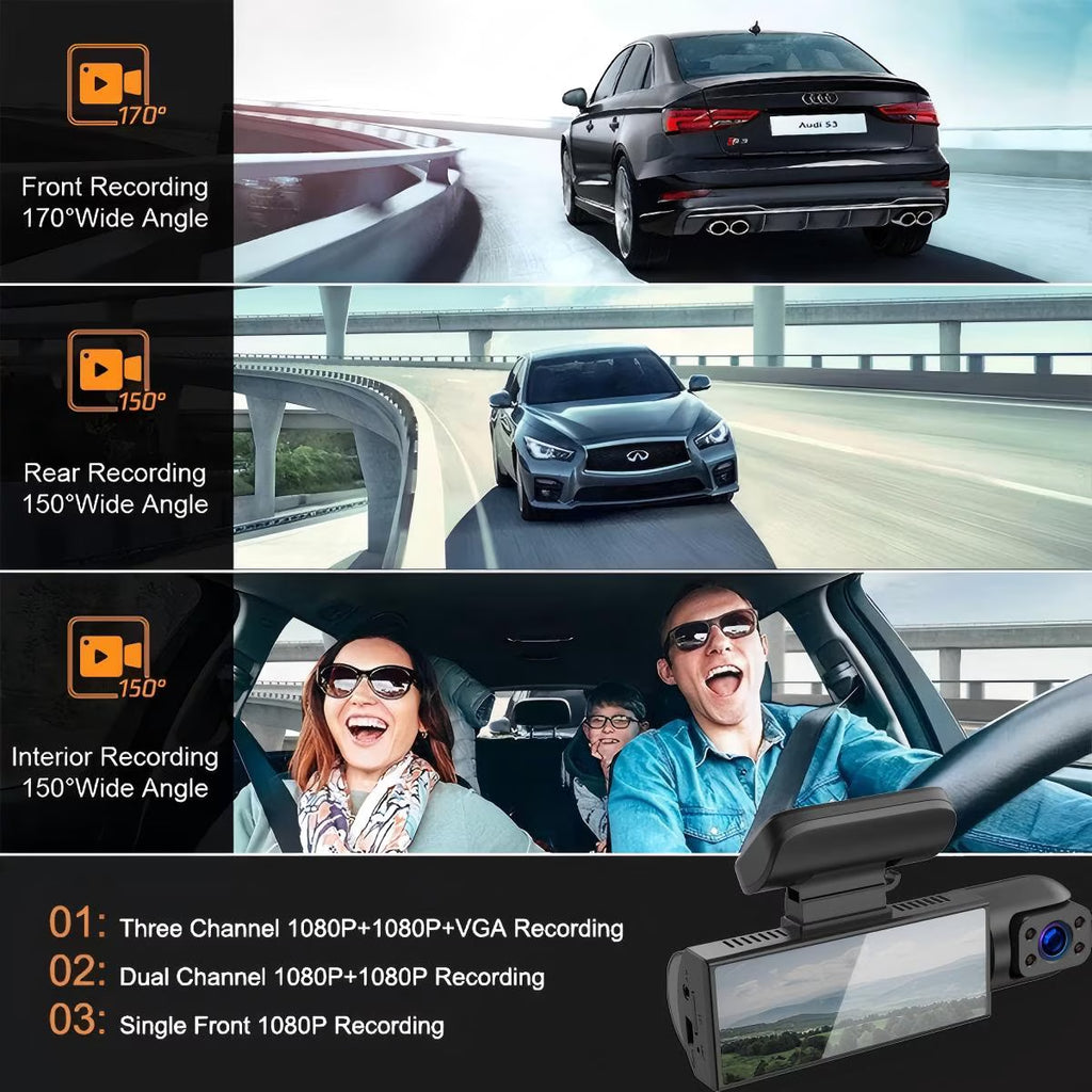 1080P Car Camera, Car Dash Cameras, Front and Inside, with Night Vision, Loop Recording DVR Camera