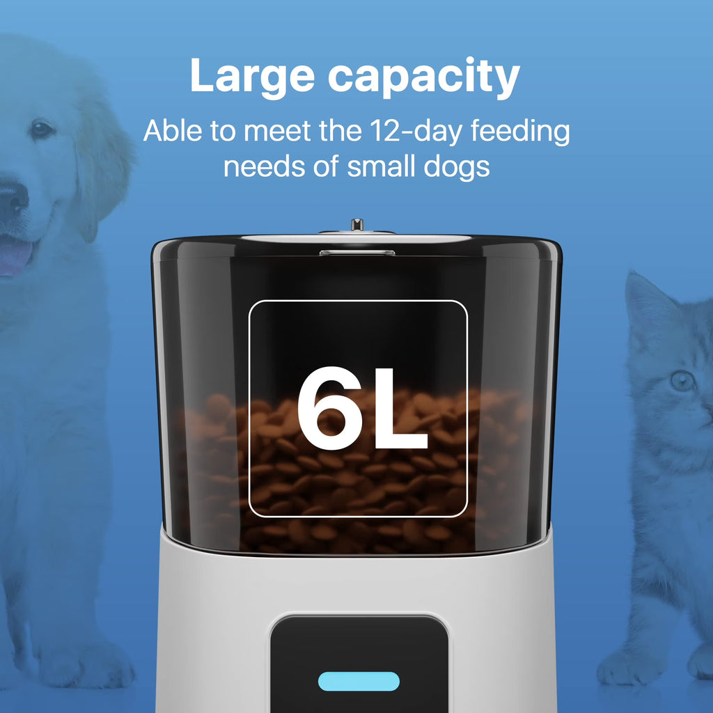 Automatic Cat Feeders with App. 6L Capacity Automatic Cat Food Dispenser with Programmable Timer, Voice Recorder. Wifi Cat Feeder Automatic. Automatic Pet Feeder for Dry Food