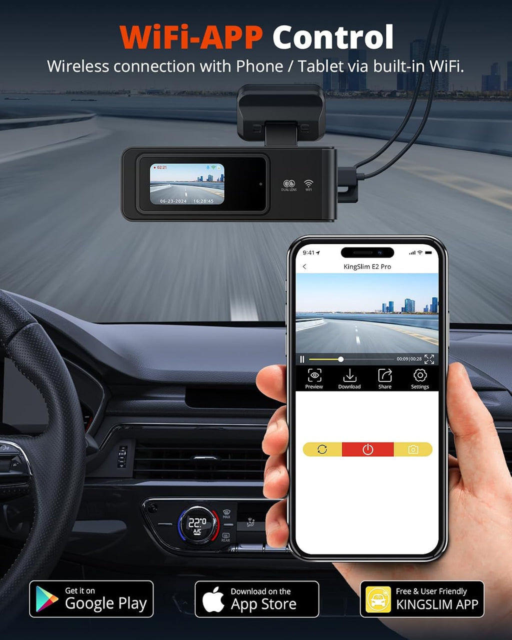 2K Dash Cam Front and Rear with 64GB SD Card, Wireless Wifi Dash Camera for Cars, 1.5'' Screen Mini Dashcam Front and Back, Support G-Sensor/Time Lapse 2 Kinds Parking Monitor