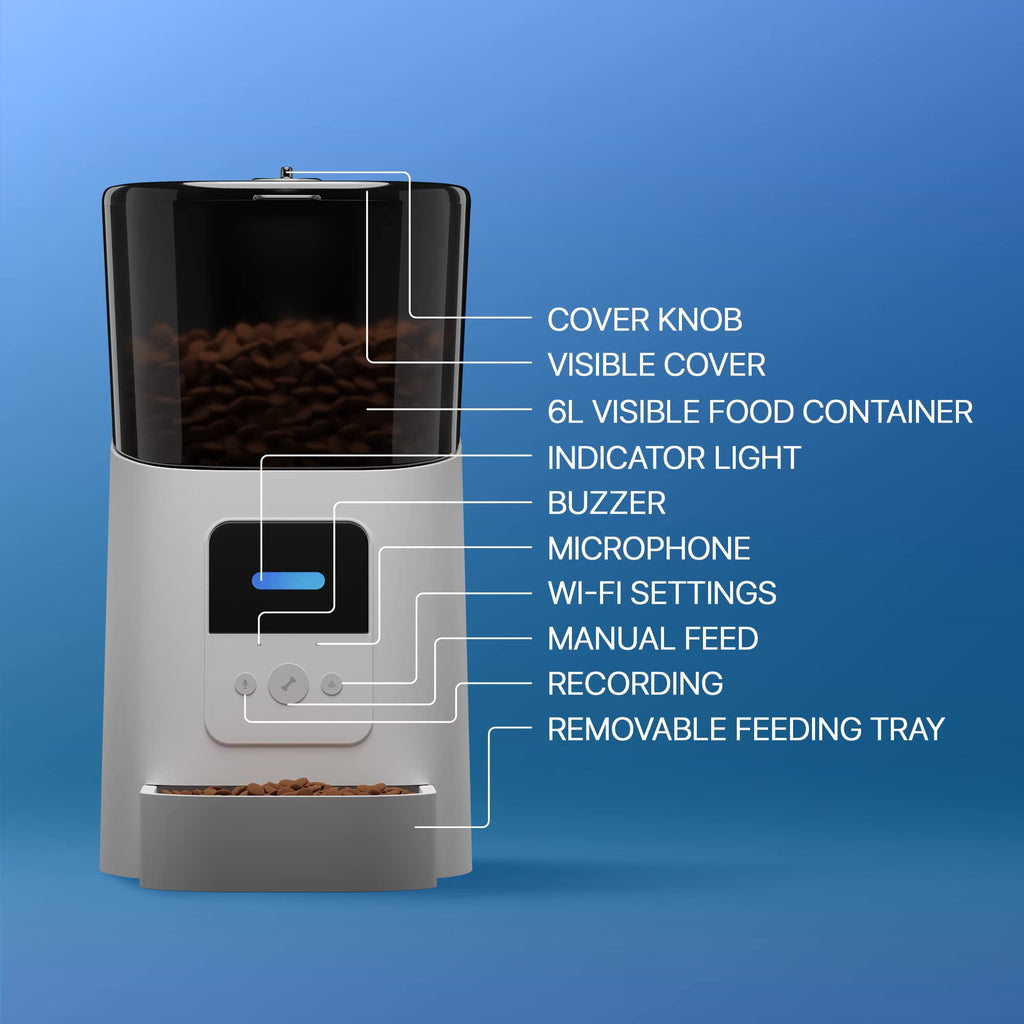 Automatic Cat Feeders with App. 6L Capacity Automatic Cat Food Dispenser with Programmable Timer, Voice Recorder. Wifi Cat Feeder Automatic. Automatic Pet Feeder for Dry Food