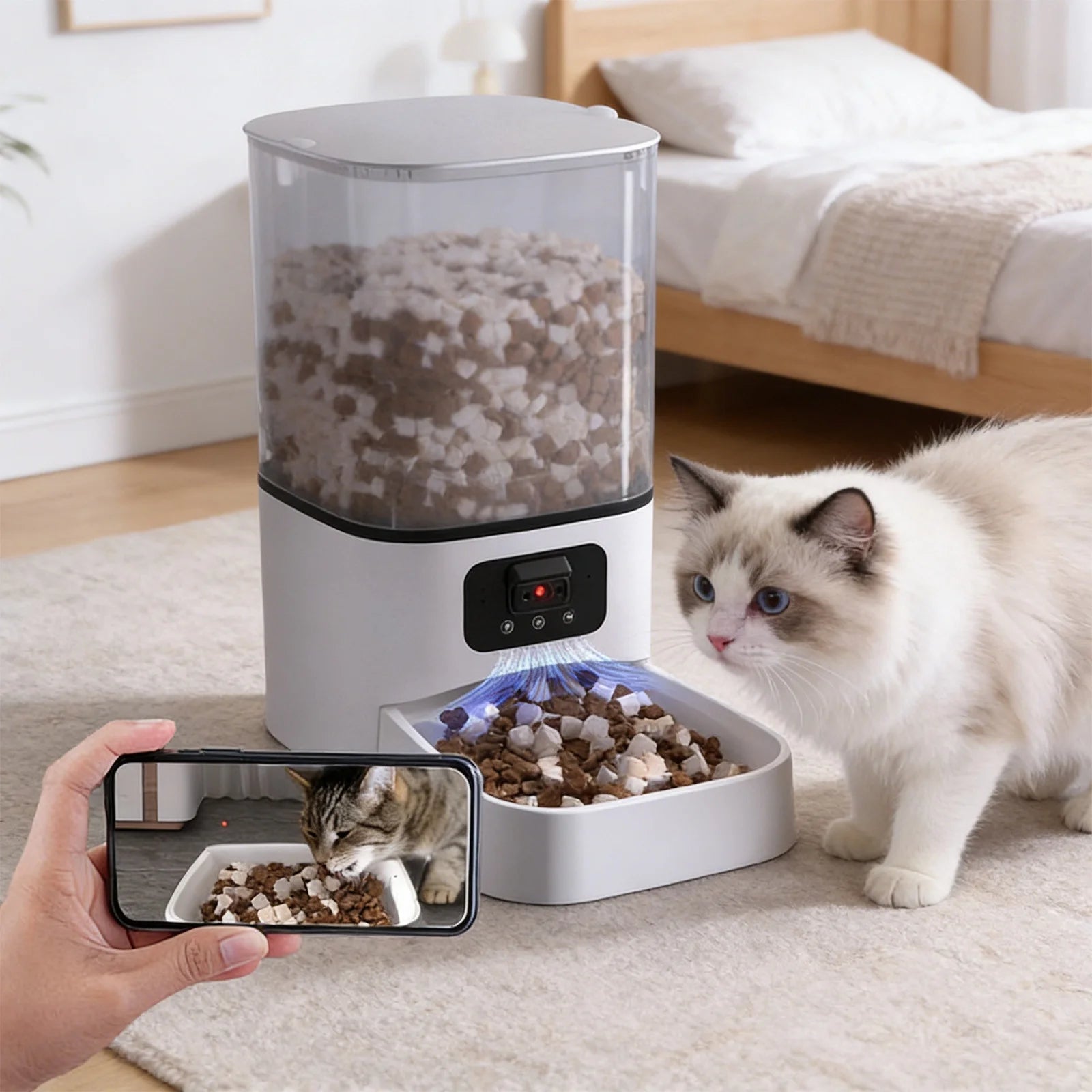 Wifi Automatic Feeder, Disassembly Cat Dog Feeders with APP Remote Portion Control, 6L Timed Cat Food Dispenser for Cat Dog (With Camera)