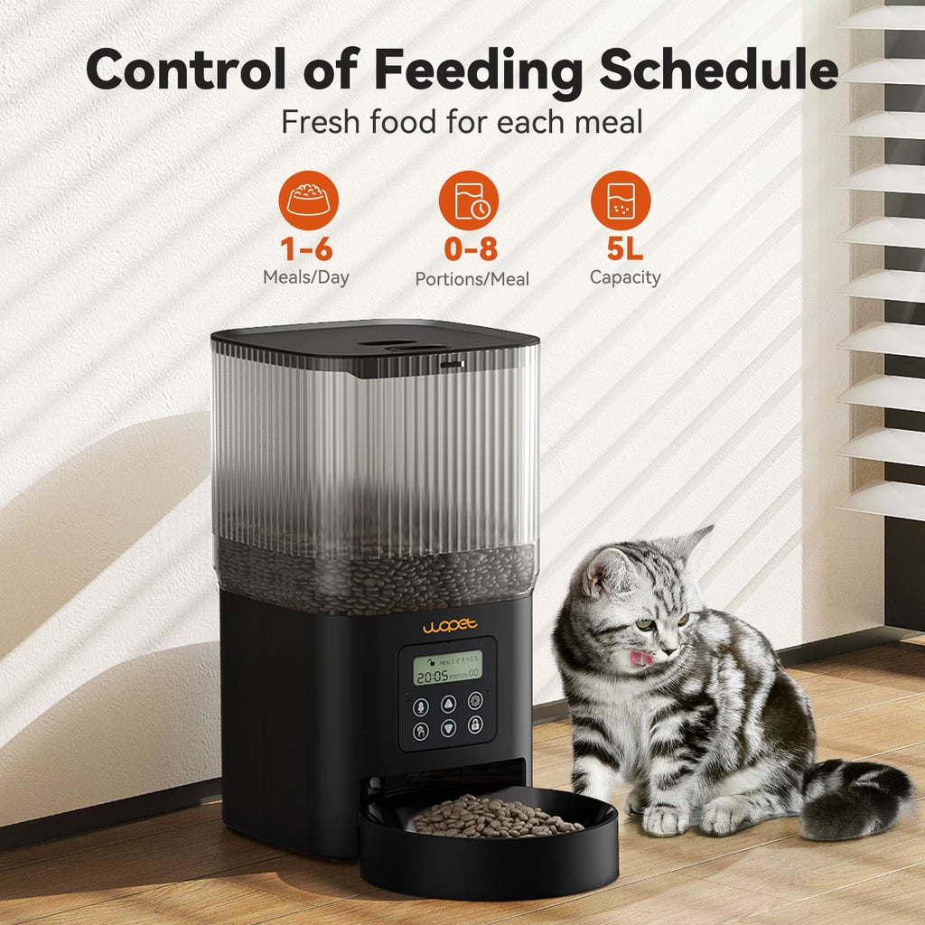 , Automatic Dog Feeders, Pet Dispenser with Desiccant Bag, Cat Feeders, 5L, Black