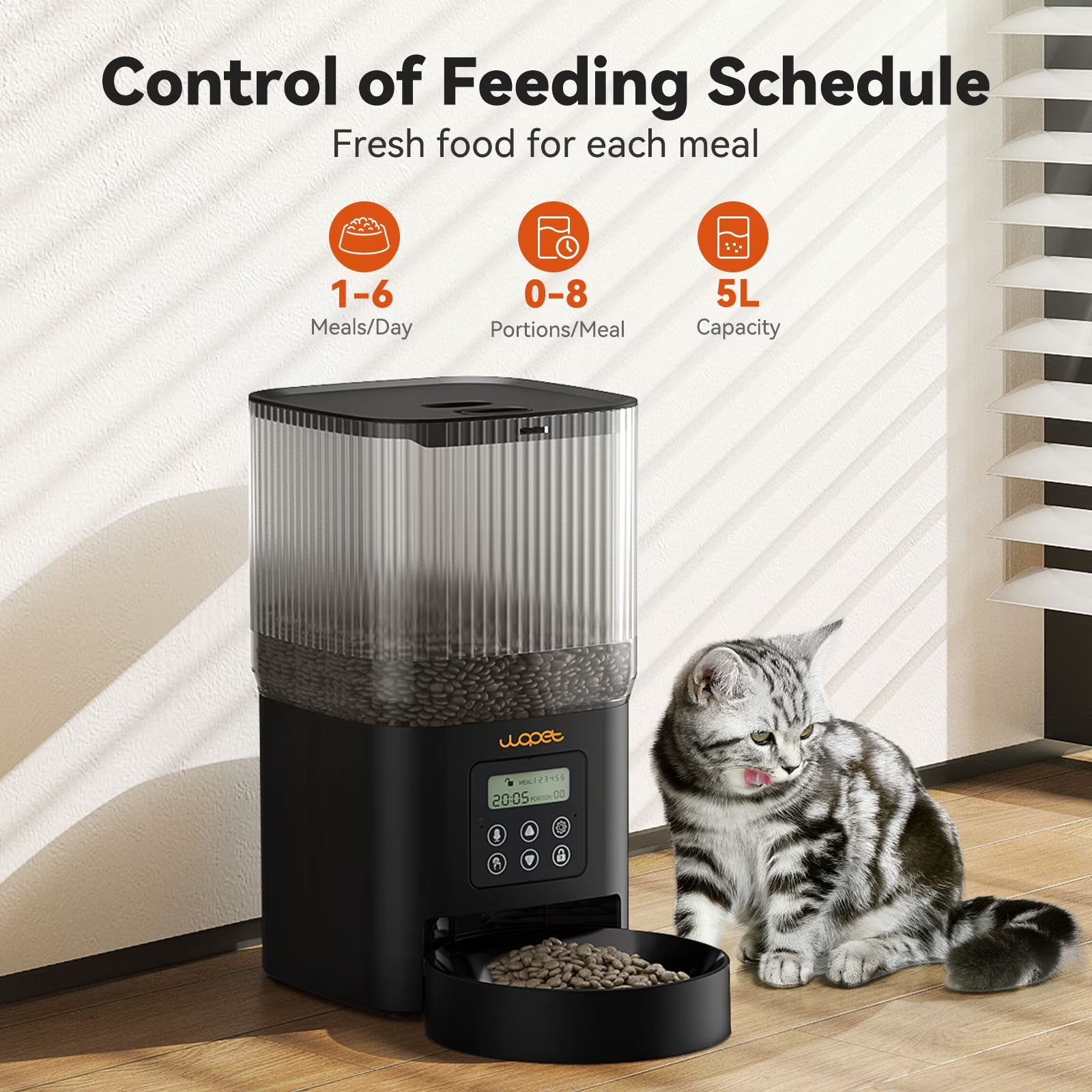 , Automatic Dog Feeders, Pet Dispenser with Desiccant Bag, Cat Feeders, 5L, Black