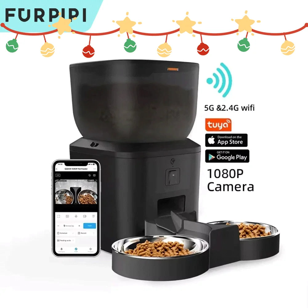 Automatic Dog Feeders with Camera 1080P HD 5G Wifi Pet Feeder Tuya APP Control Automatic Cat Dog Food Dispenser