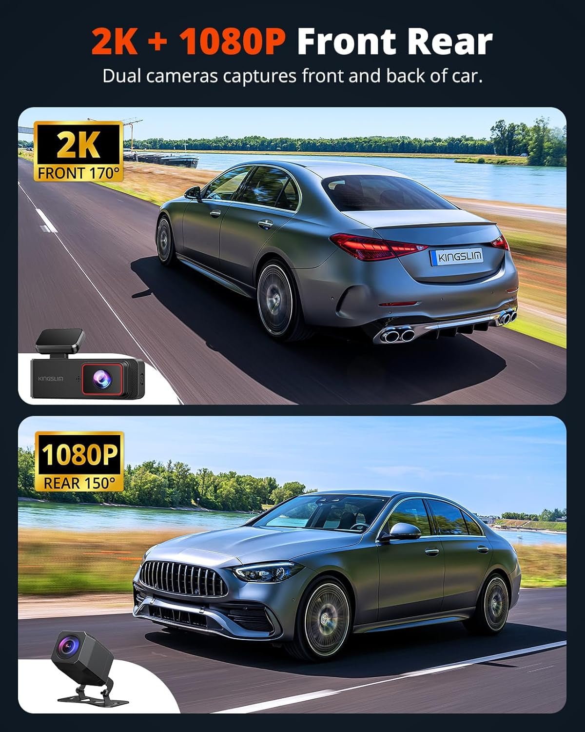 2K Dash Cam Front and Rear with 64GB SD Card, Wireless Wifi Dash Camera for Cars, 1.5'' Screen Mini Dashcam Front and Back, Support G-Sensor/Time Lapse 2 Kinds Parking Monitor