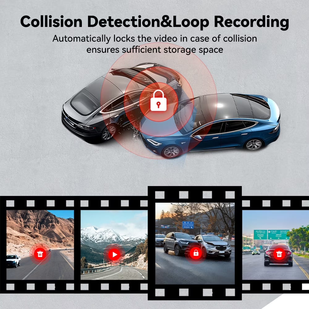 A6 3 Channel Dash Cam, Touch Screen, 2.5K+1080P+1080P Dash Cam Front and Rear Inside, 64GB Card, Triple Dash Camera with Wifi & GPS, Loop Recording, Night Vision