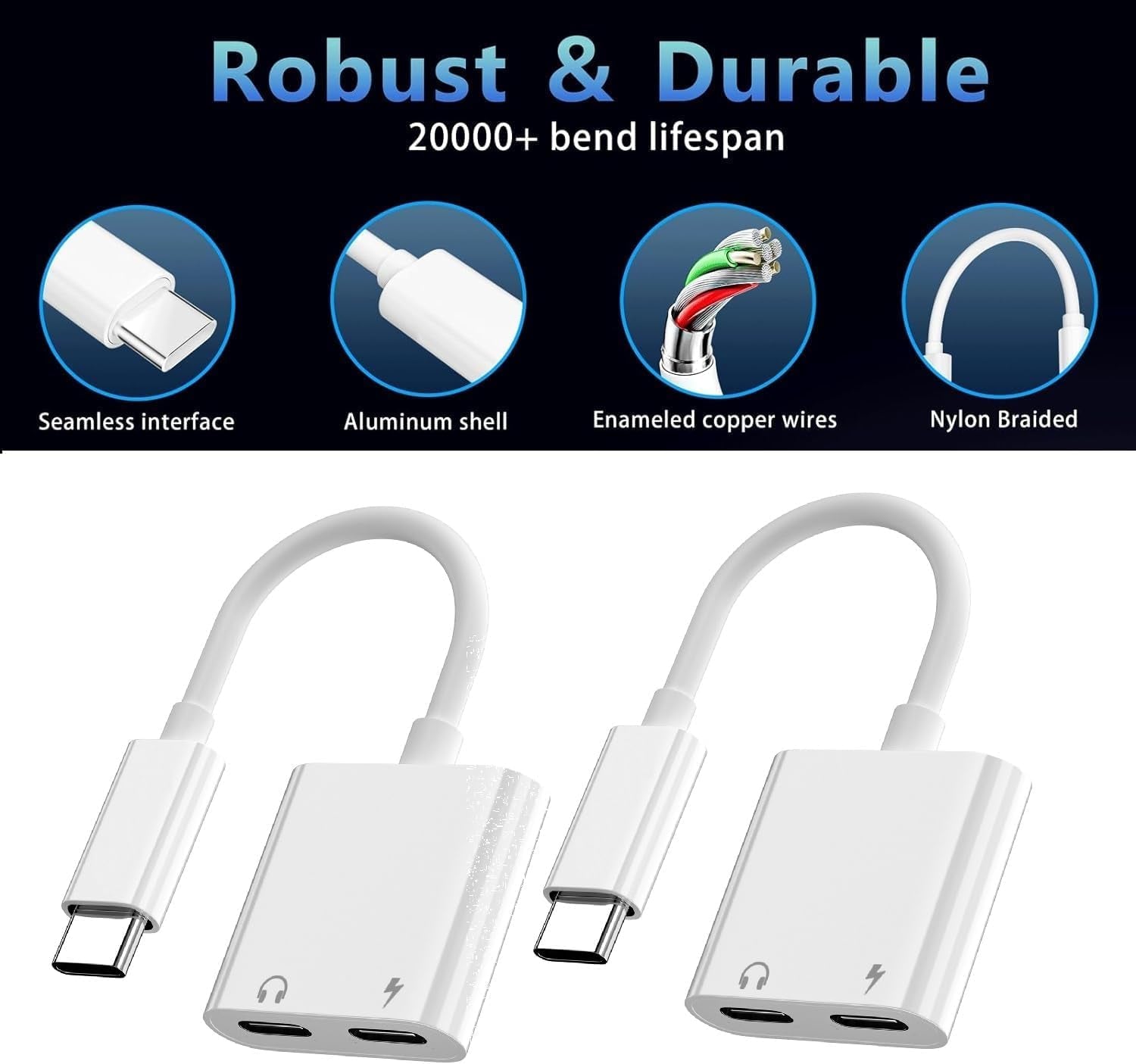 [Apple Mfi Certified] Dual USB C Headphone and Charger Adapter for Iphone 17, 2 Pack USB Type C to Aux Audio + Charge Dongle Adapter for Iphone 17/17 Pro/17 Pro Max/Air/16/16 Pro Max/15/15 Pro Max