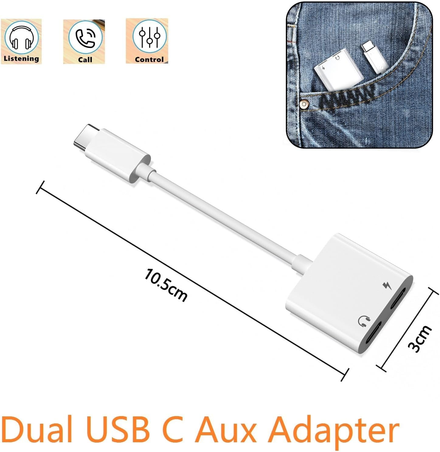 [Apple Mfi Certified] Dual USB C Headphone and Charger Adapter for Iphone 17, 2 Pack USB Type C to Aux Audio + Charge Dongle Adapter for Iphone 17/17 Pro/17 Pro Max/Air/16/16 Pro Max/15/15 Pro Max