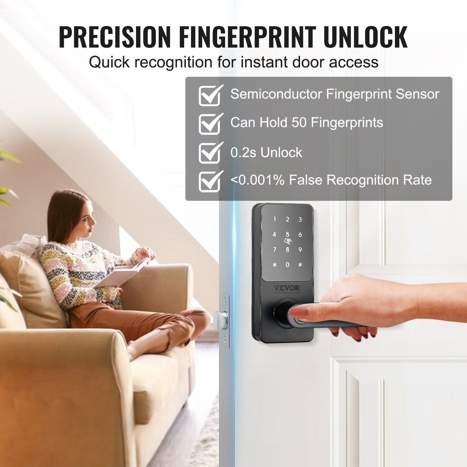 Smart Lock, 5-In-1 Smart Door Knob, Fingerprint Deadbolt with App Control, Bluetooth Smart Lock, Keyless Entry Door Lock with Handle, Biometric Door Lock, Keypad Digital Door Lock for Front Door