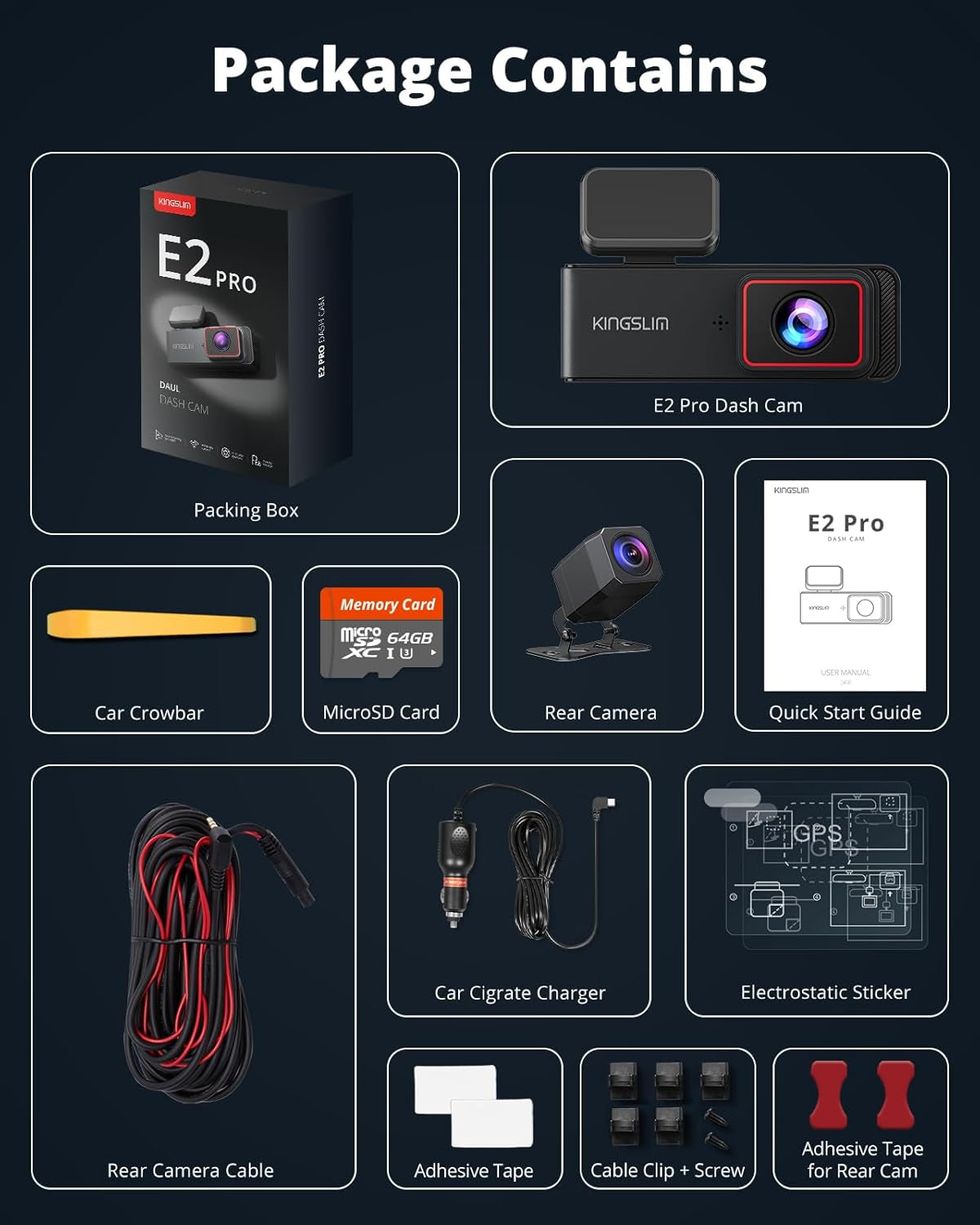 2K Dash Cam Front and Rear with 64GB SD Card, Wireless Wifi Dash Camera for Cars, 1.5'' Screen Mini Dashcam Front and Back, Support G-Sensor/Time Lapse 2 Kinds Parking Monitor