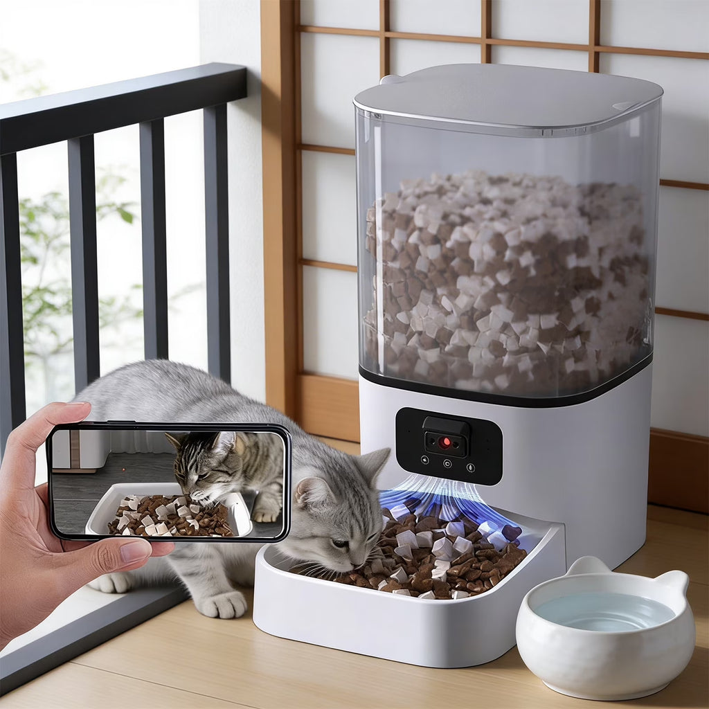 Wifi Automatic Feeder, Disassembly Cat Dog Feeders with APP Remote Portion Control, 6L Timed Cat Food Dispenser for Cat Dog (With Camera)