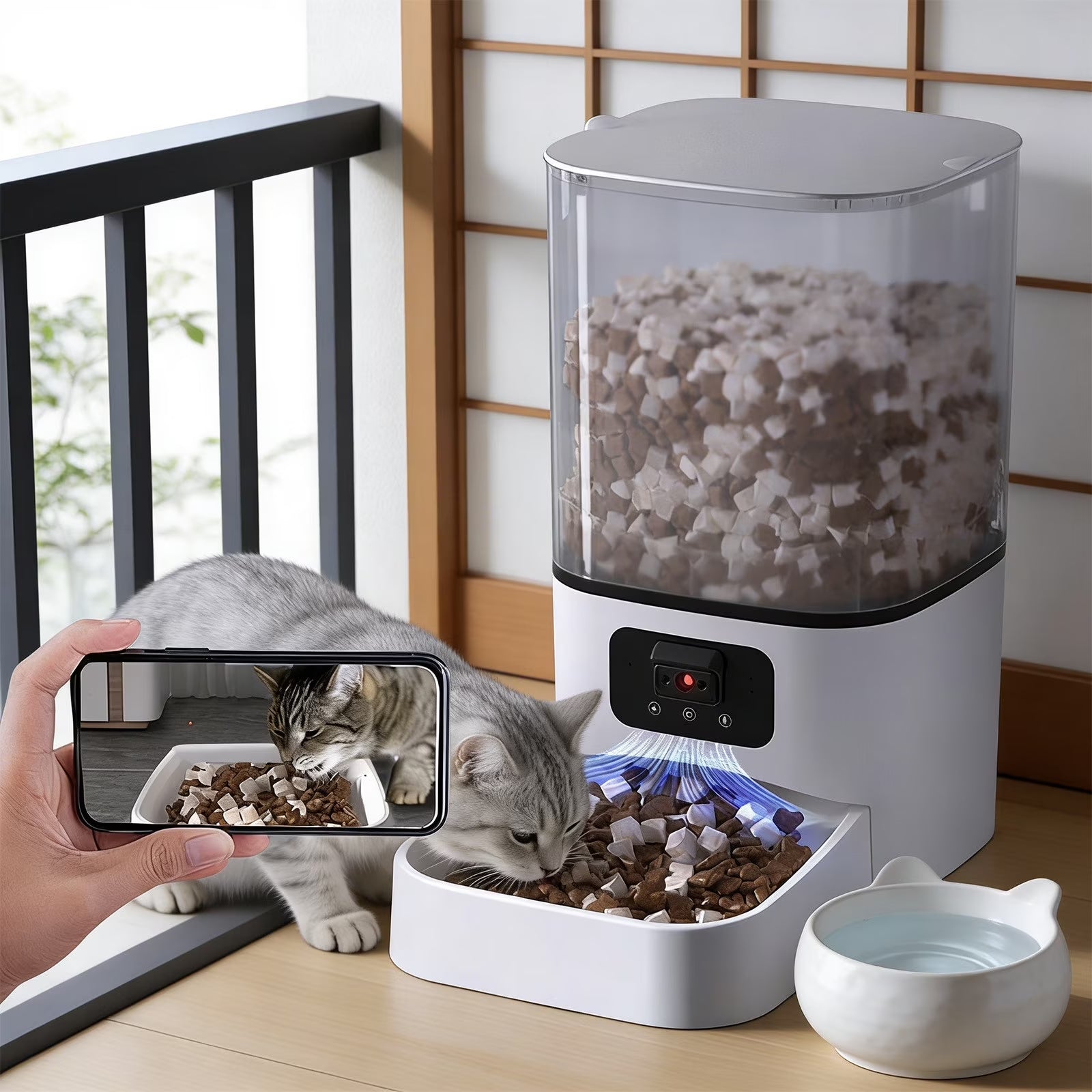 Wifi Automatic Feeder, Disassembly Cat Dog Feeders with APP Remote Portion Control, 6L Timed Cat Food Dispenser for Cat Dog (With Camera)
