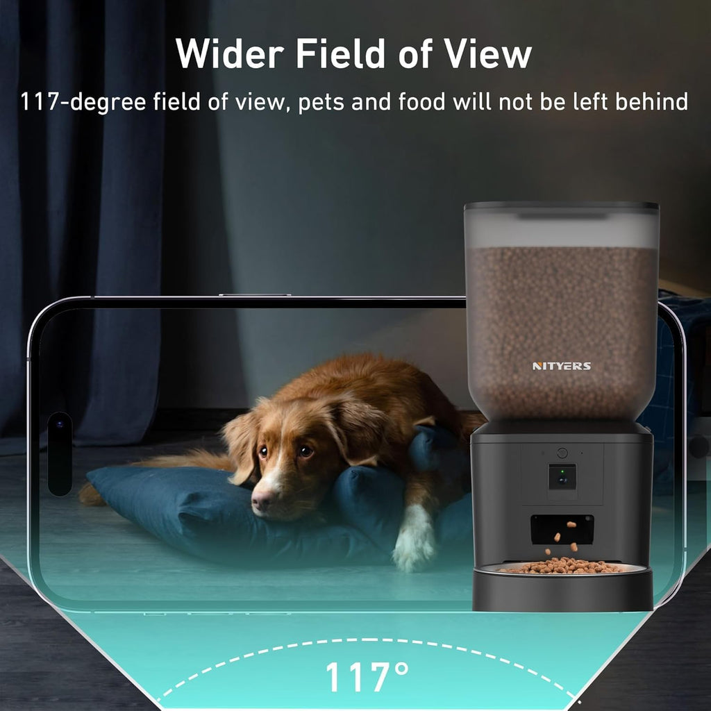 Automatic Dog & Cat Feeder with Camera & Wifi – 8L/34 Cups, 1080P Night Vision, 2.4 & 5G Wifi, 2-Way Talk, 10S Voice Recording, Timed Food Dispenser, up to 99 Portions, 15 Meals per Day
