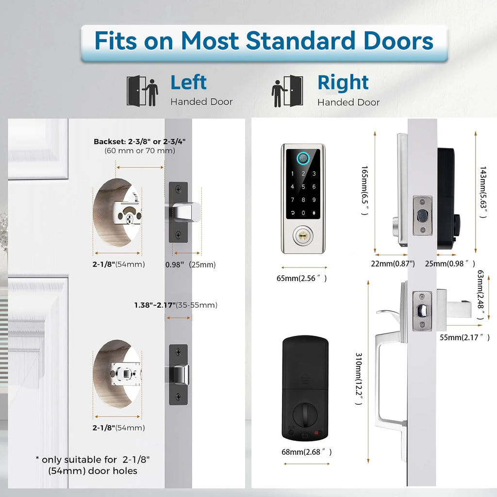 Fingerprint Door Lock with Handle Sets,  Keyless Entry Door Lock, Bluetooth Front Door Lock Set, Smart Door Lock, Electronic Keypad Door Lock with Handle, Digital Smart Deadbolt, Satin Nickel