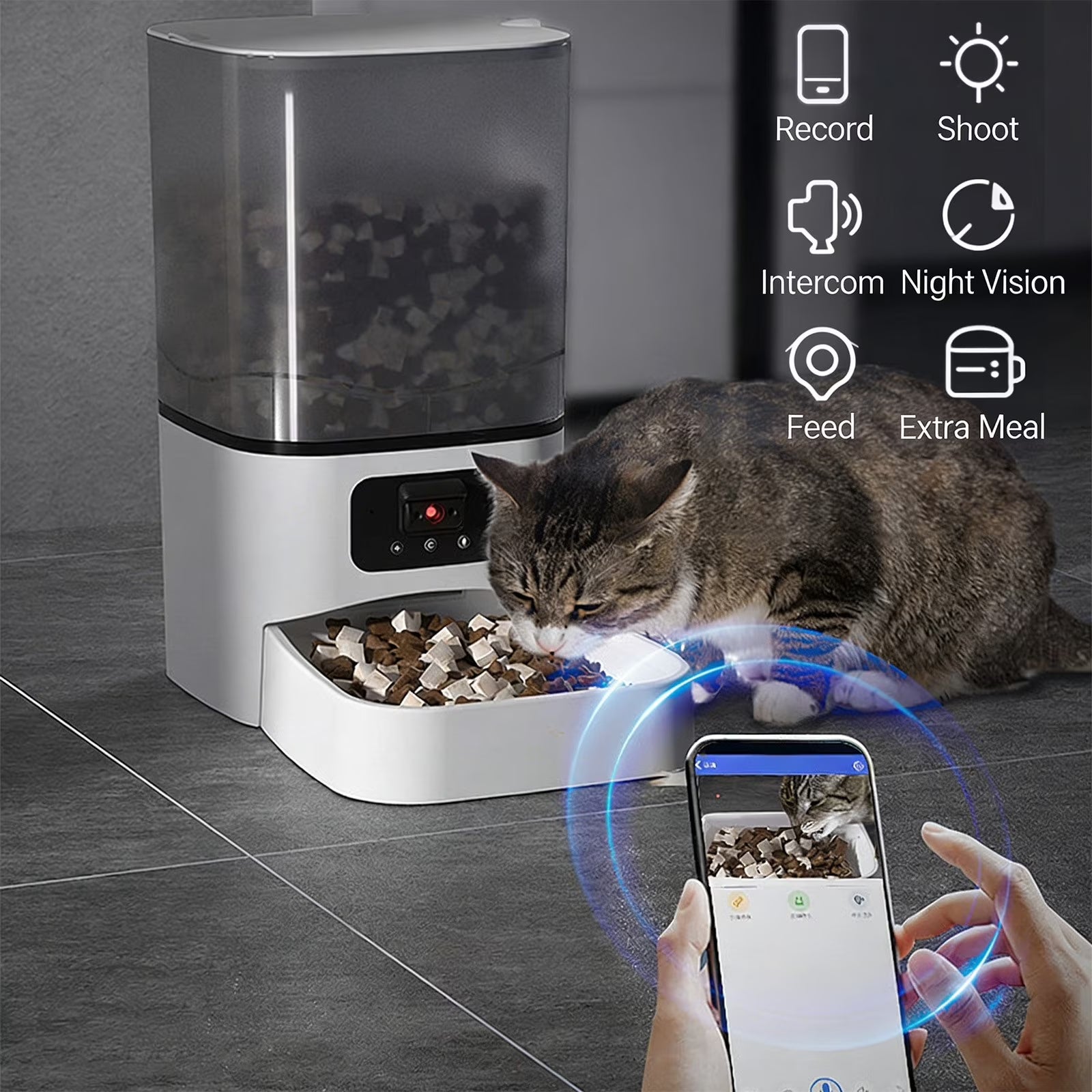 Wifi Automatic Feeder, Disassembly Cat Dog Feeders with APP Remote Portion Control, 6L Timed Cat Food Dispenser for Cat Dog (With Camera)