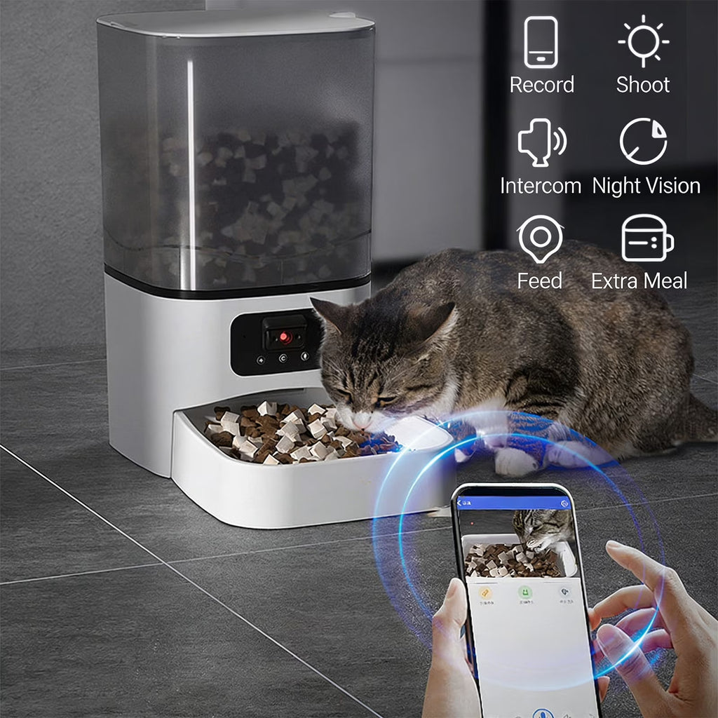 Wifi Automatic Feeder, Disassembly Cat Dog Feeders with APP Remote Portion Control, 6L Timed Cat Food Dispenser for Cat Dog (With Camera)