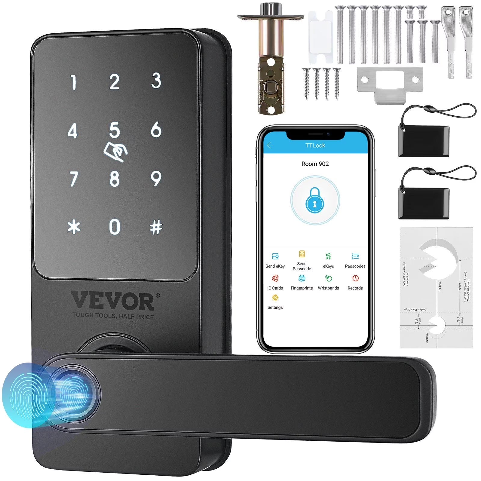Smart Lock, 5-In-1 Smart Door Knob, Fingerprint Deadbolt with App Control, Bluetooth Smart Lock, Keyless Entry Door Lock with Handle, Biometric Door Lock, Keypad Digital Door Lock for Front Door