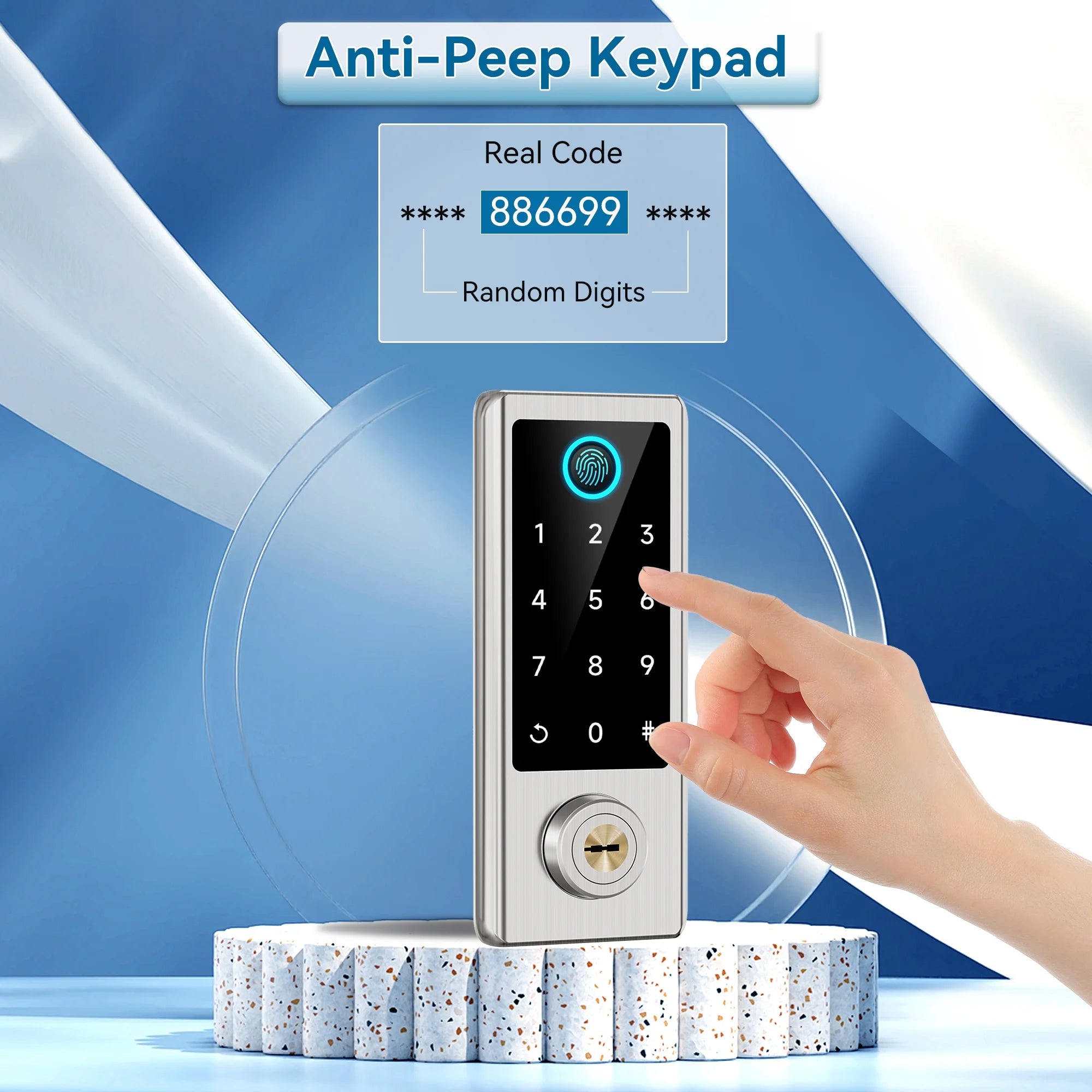 Fingerprint Door Lock with Handle Sets,  Keyless Entry Door Lock, Bluetooth Front Door Lock Set, Smart Door Lock, Electronic Keypad Door Lock with Handle, Digital Smart Deadbolt, Satin Nickel