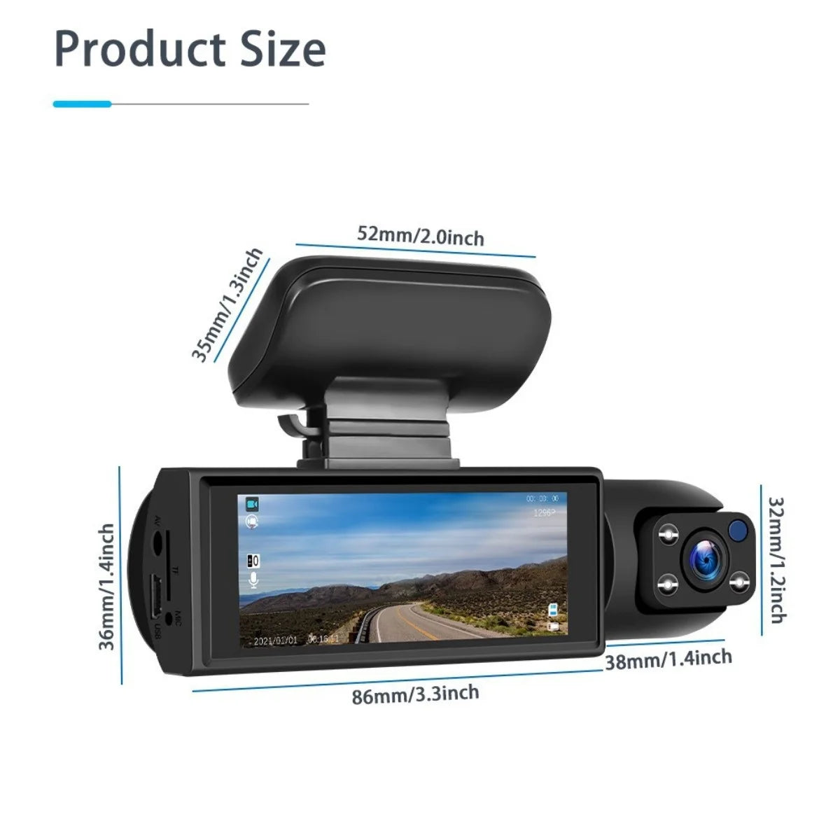 1080P Car Camera, Car Dash Cameras, Front and Inside, with Night Vision, Loop Recording DVR Camera