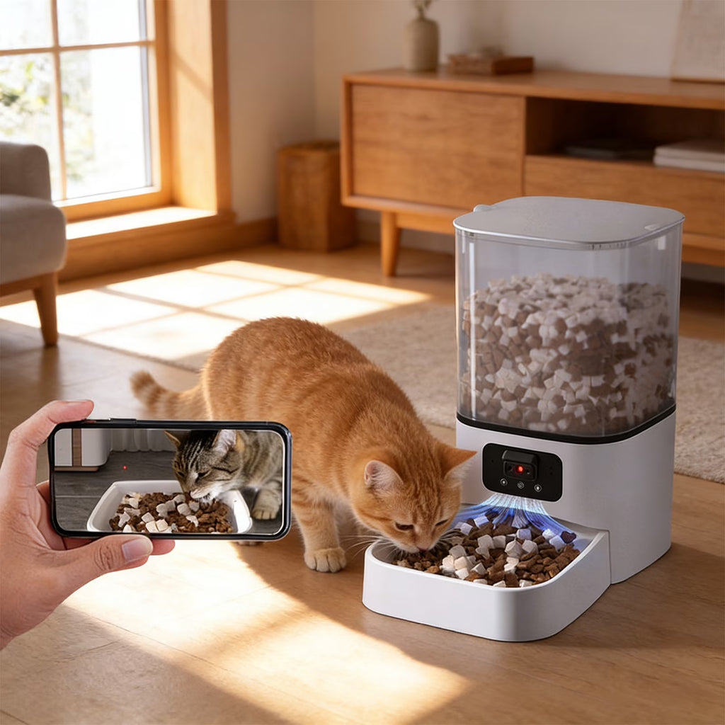 Wifi Automatic Feeder, Disassembly Cat Dog Feeders with APP Remote Portion Control, 6L Timed Cat Food Dispenser for Cat Dog (With Camera)