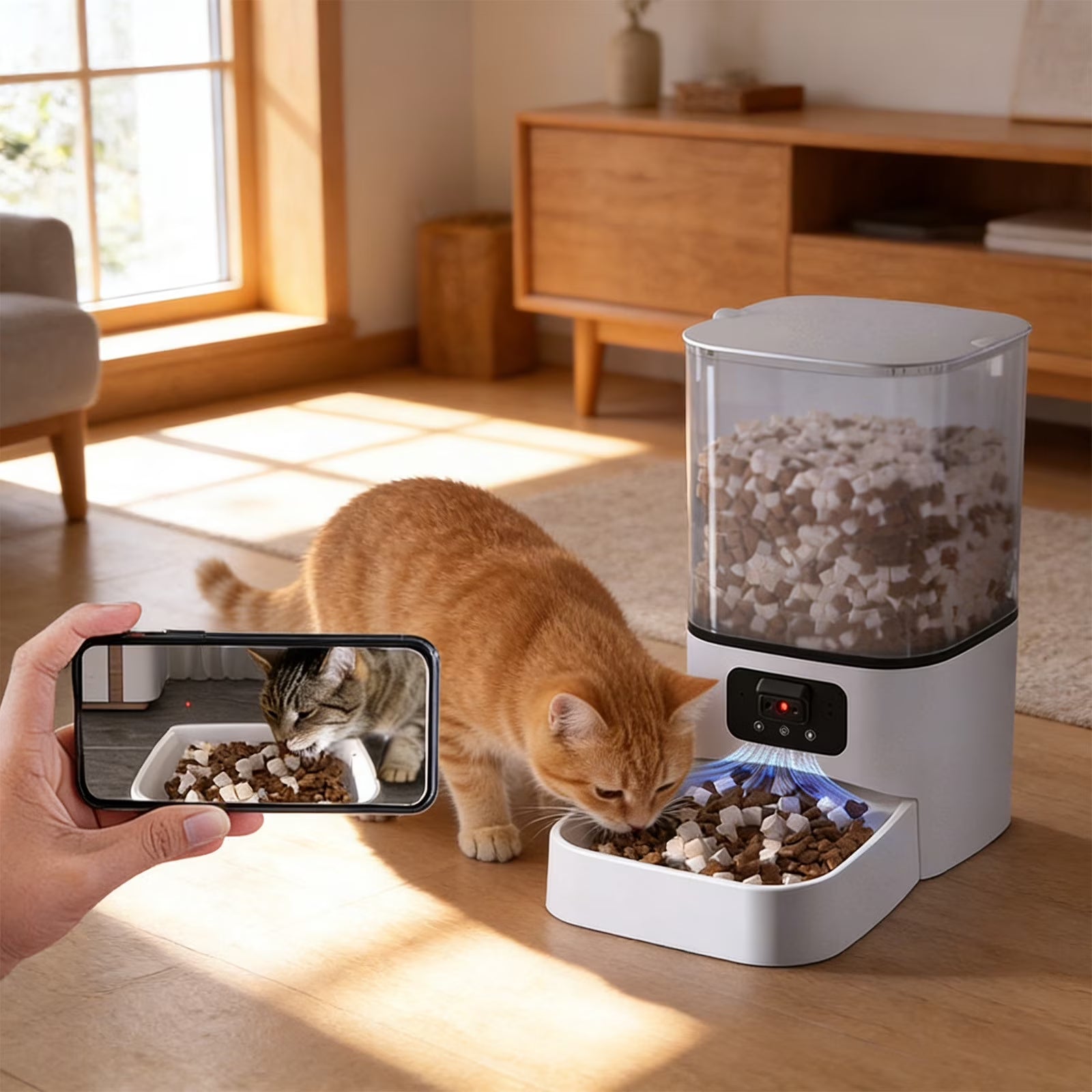 Wifi Automatic Feeder, Disassembly Cat Dog Feeders with APP Remote Portion Control, 6L Timed Cat Food Dispenser for Cat Dog (With Camera)