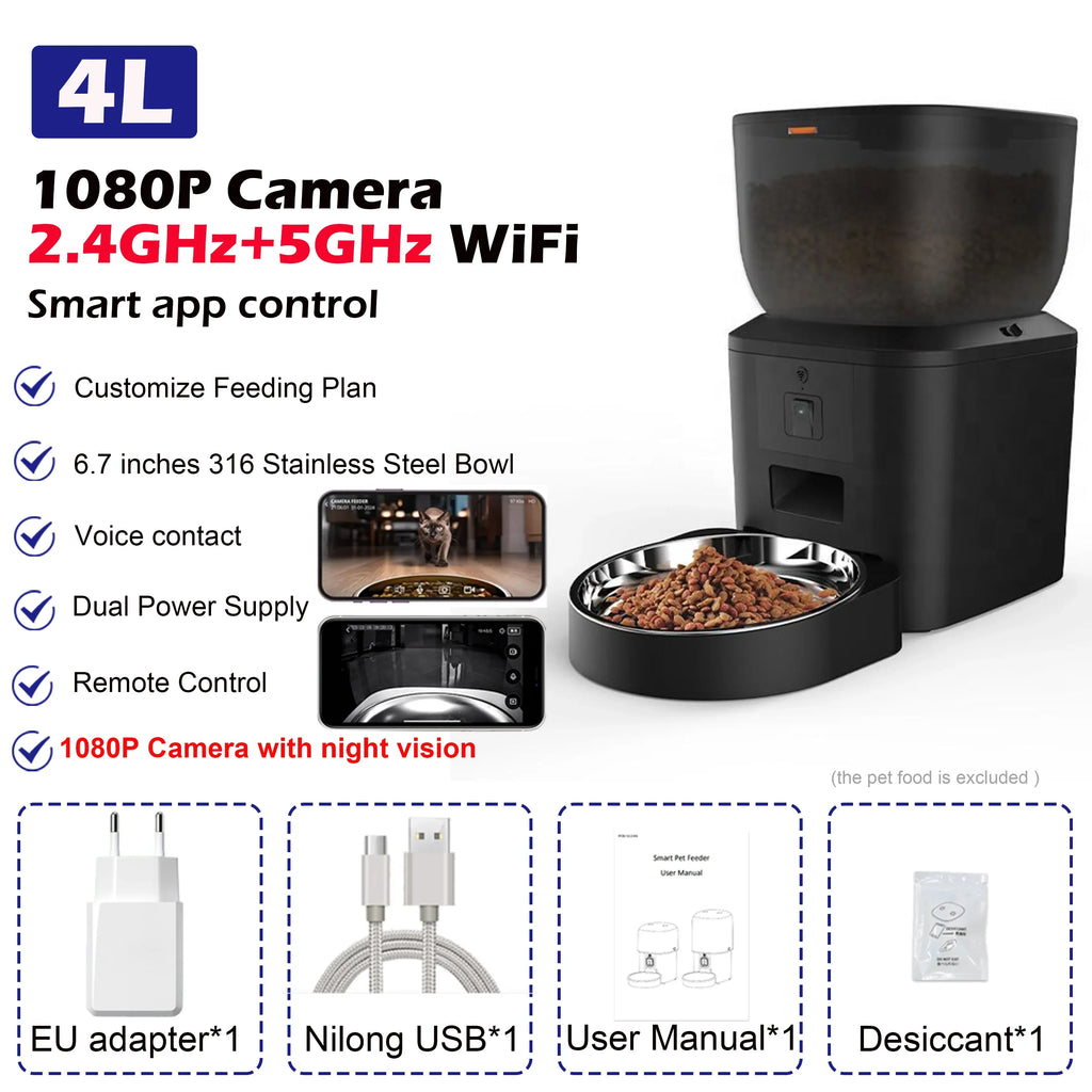 Automatic Dog Feeders with Camera 1080P HD 5G Wifi Pet Feeder Tuya APP Control Automatic Cat Dog Food Dispenser