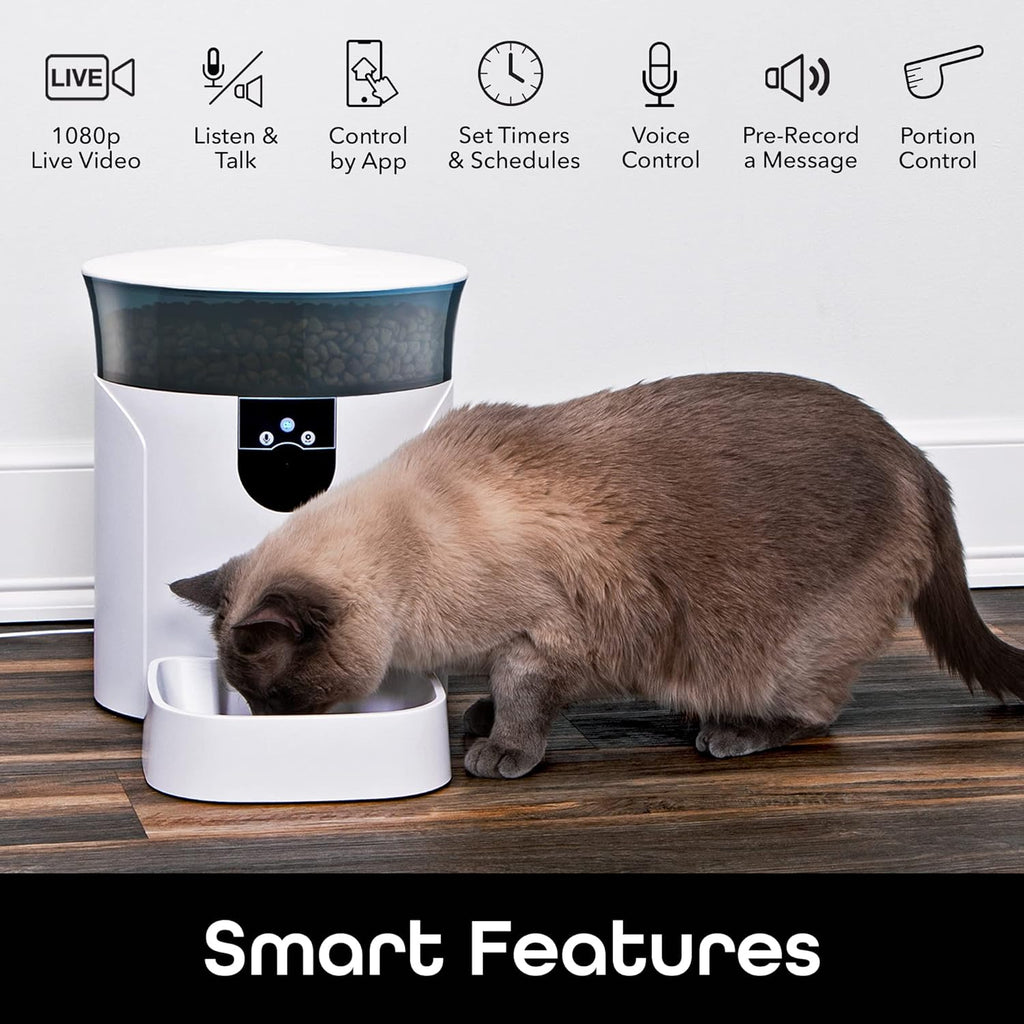 7L Automatic Cat Feeders with Smart Home Pet Camera, Timer & Voice, Automatic Dog Feeder for Alexa & Google