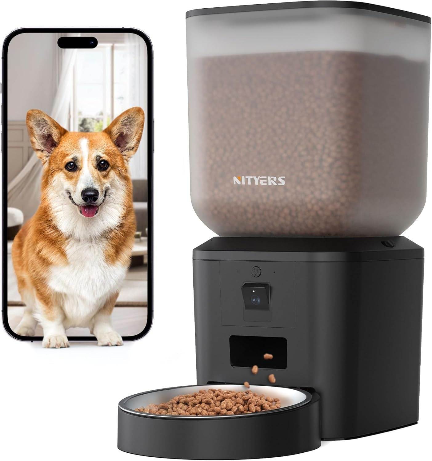 Automatic Dog & Cat Feeder with Camera & Wifi – 8L/34 Cups, 1080P Night Vision, 2.4 & 5G Wifi, 2-Way Talk, 10S Voice Recording, Timed Food Dispenser, up to 99 Portions, 15 Meals per Day
