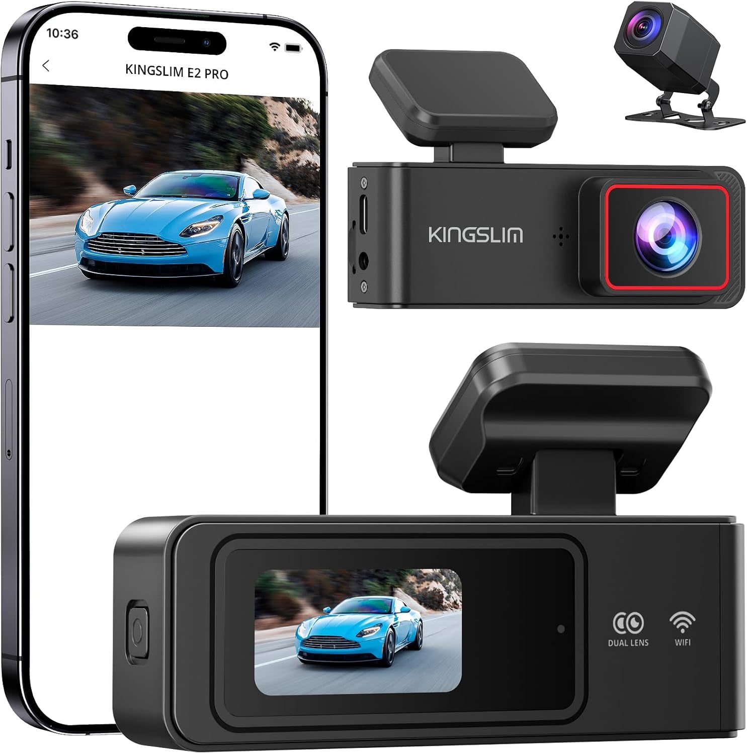 2K Dash Cam Front and Rear with 64GB SD Card, Wireless Wifi Dash Camera for Cars, 1.5'' Screen Mini Dashcam Front and Back, Support G-Sensor/Time Lapse 2 Kinds Parking Monitor