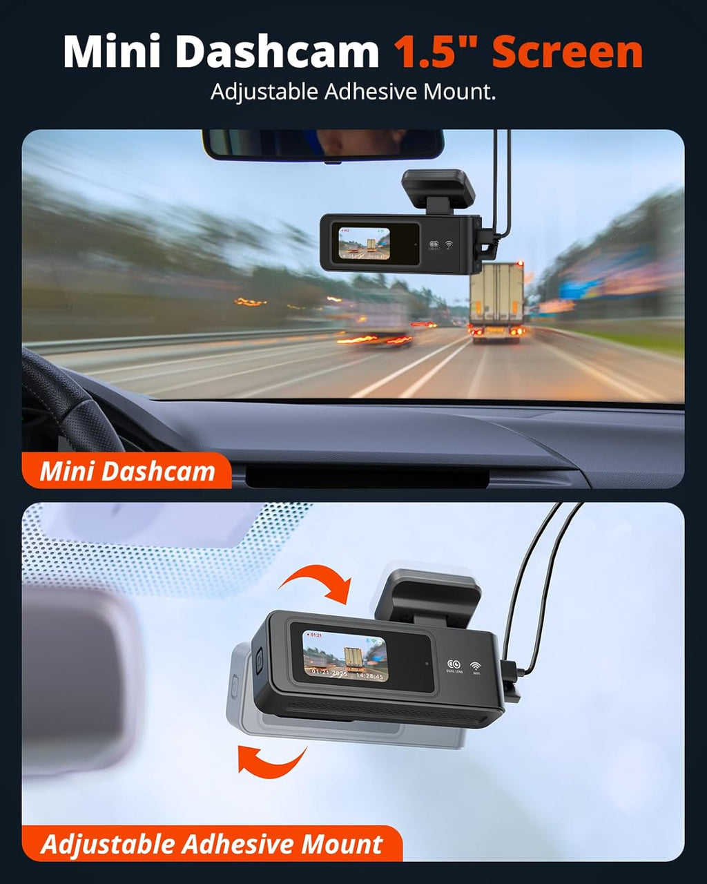 2K Dash Cam Front and Rear with 64GB SD Card, Wireless Wifi Dash Camera for Cars, 1.5'' Screen Mini Dashcam Front and Back, Support G-Sensor/Time Lapse 2 Kinds Parking Monitor