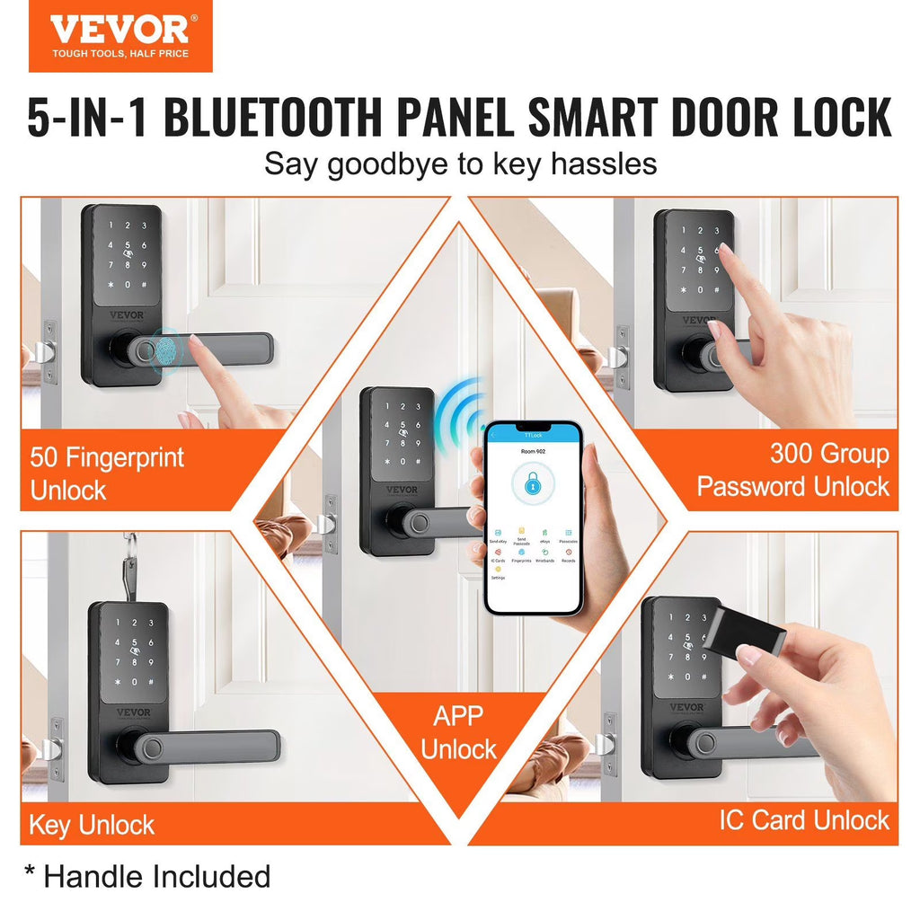 Smart Lock, 5-In-1 Smart Door Knob, Fingerprint Deadbolt with App Control, Bluetooth Smart Lock, Keyless Entry Door Lock with Handle, Biometric Door Lock, Keypad Digital Door Lock for Front Door