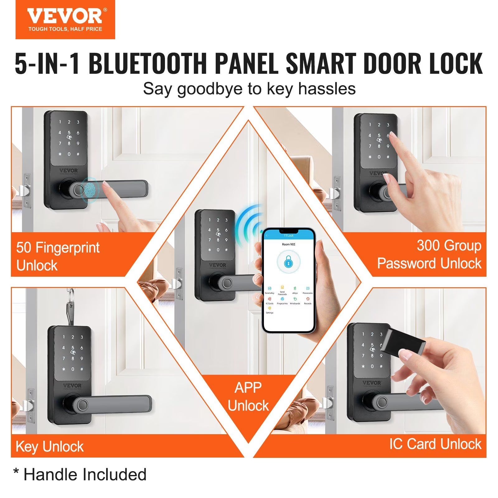 Smart Lock, 5-In-1 Smart Door Knob, Fingerprint Deadbolt with App Control, Bluetooth Smart Lock, Keyless Entry Door Lock with Handle, Biometric Door Lock, Keypad Digital Door Lock for Front Door