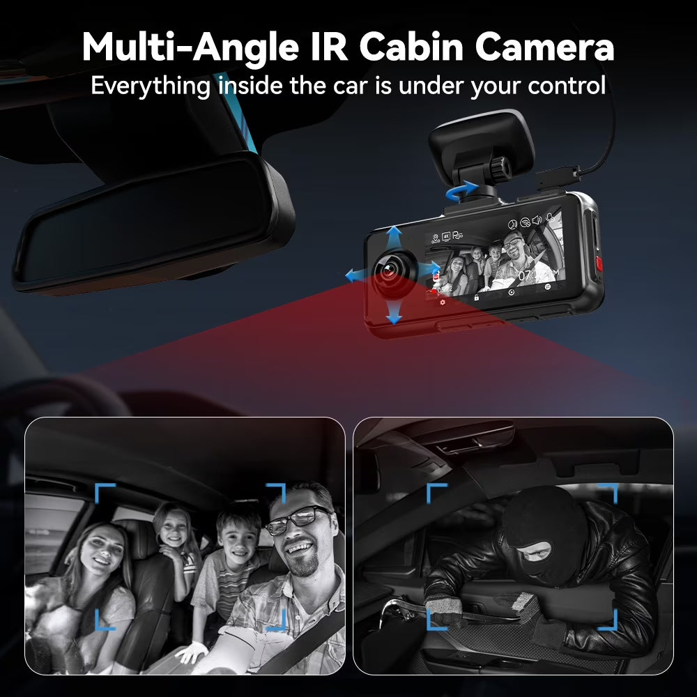 A6 3 Channel Dash Cam, Touch Screen, 2.5K+1080P+1080P Dash Cam Front and Rear Inside, 64GB Card, Triple Dash Camera with Wifi & GPS, Loop Recording, Night Vision