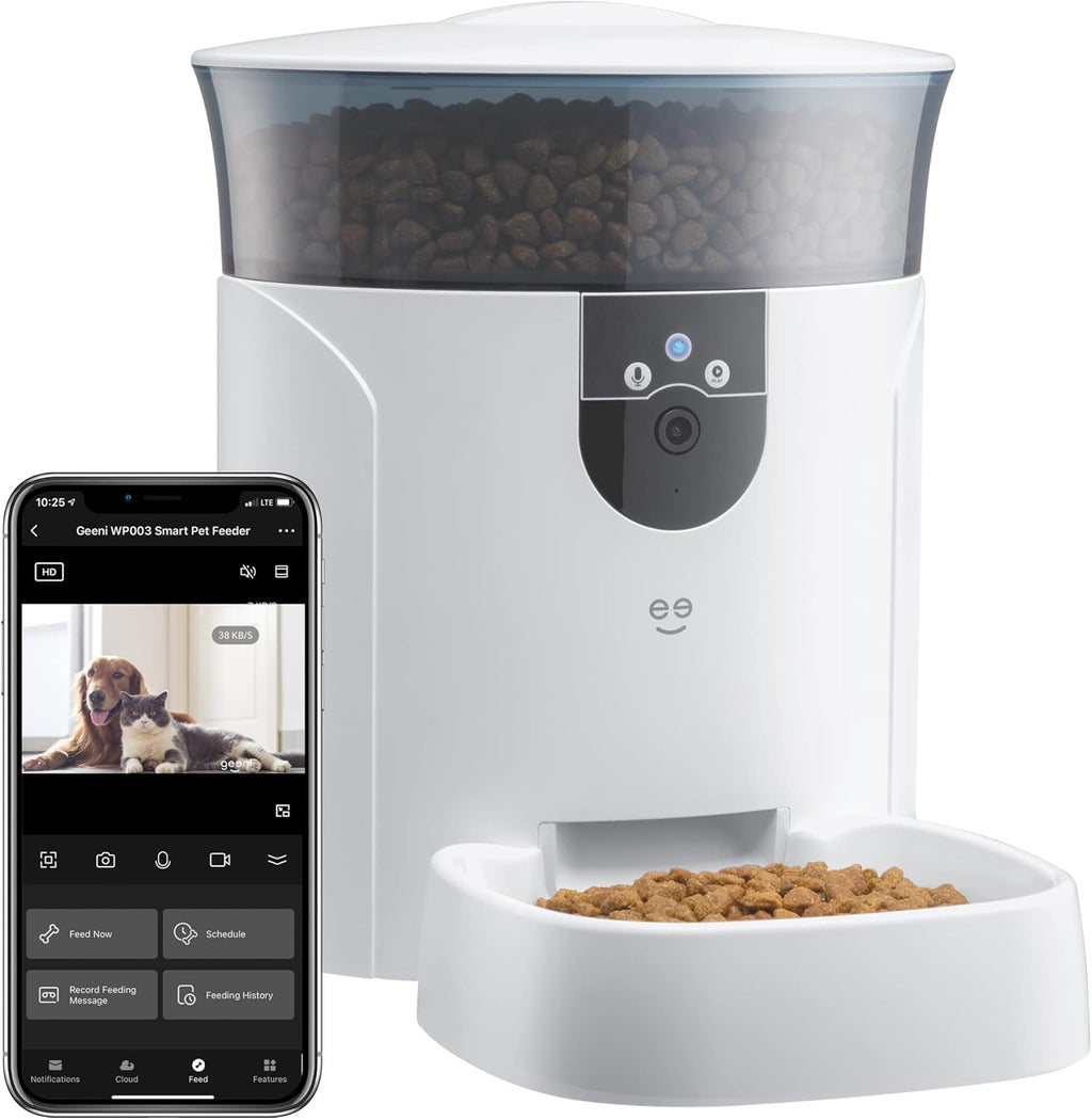 7L Automatic Cat Feeders with Smart Home Pet Camera, Timer & Voice, Automatic Dog Feeder for Alexa & Google
