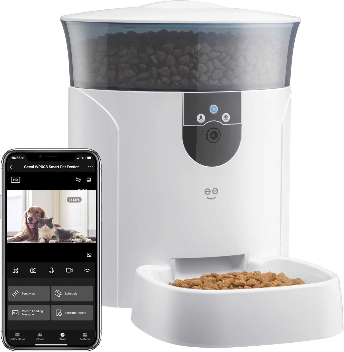 7L Automatic Cat Feeders with Smart Home Pet Camera, Timer & Voice, Automatic Dog Feeder for Alexa & Google